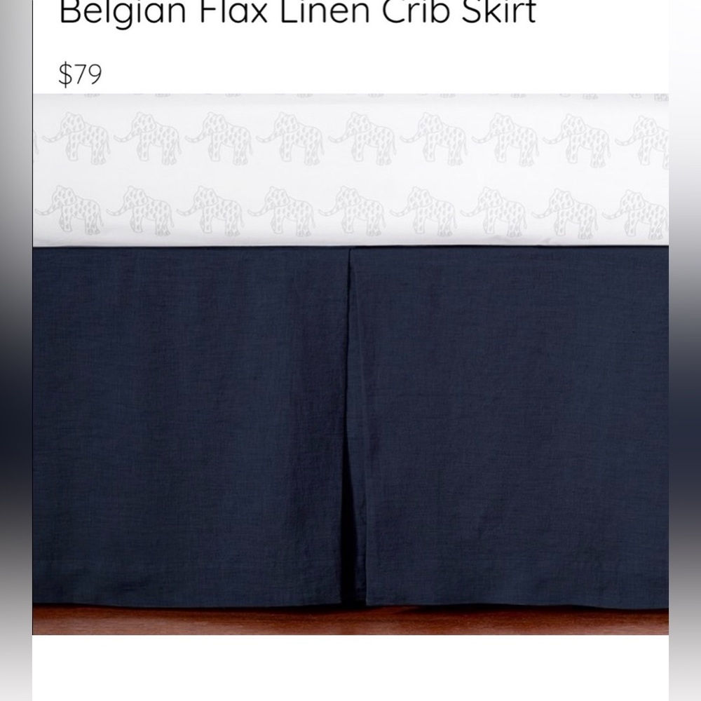 POTTERY BARN KIDS BABY CRIB SKIRT BELGIAN FLAX LINEN 16" DROP NAVY BLUE